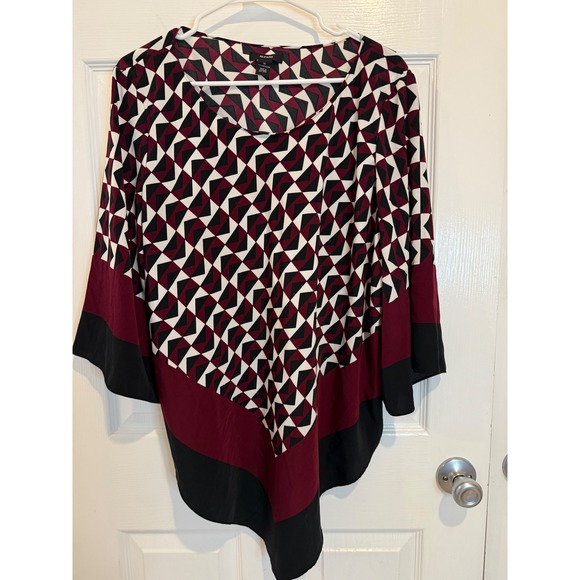 Alfani Geometric Print Blouse Asymmetric Hem Long Sleeve Top Size‎ 16 - Picture 1 of 4